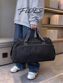 新款時尚旅行包，純色極簡小眾設計，豹紋時尚熱門，適合短途旅行、健身，附鞋倉，大容量，百搭精緻包 - 黑色 - 查看 4