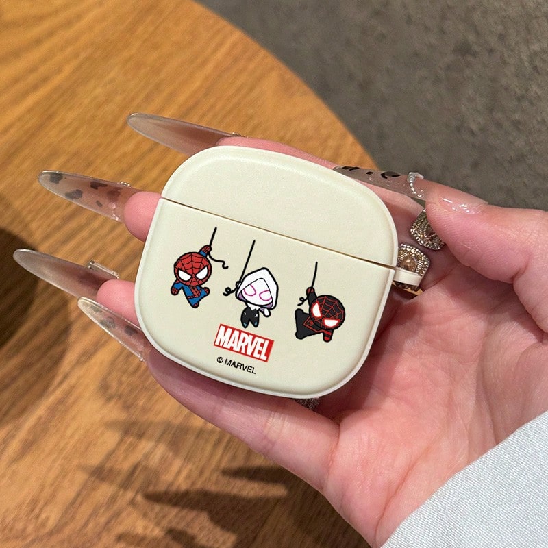 Miniso 漫威蜘蛛俠格紋藍牙耳機保護套 適用於AirPods1/2/3/4/5/AirPodsPro/Pro2 卡通可愛耳機盒 - 白色 - 查看 1
