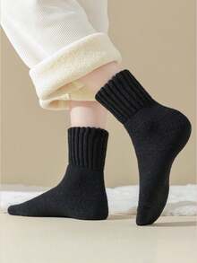 1/3/5 Pairs Women's Warm Thick Mid-Calf Socks, Solid Color Loose Slouch Socks, Warm Lining Autumn/Winter Sleep Socks, Suitable For Daily Wear Below 5°C - Multicolor - View 9