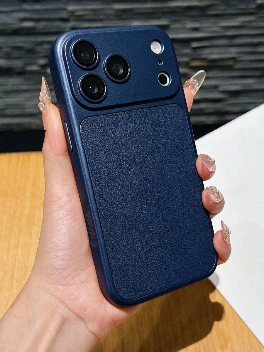 頂級磨砂皮革紋理保護殼 附玻璃鏡頭保護蓋，適用於 iPhone 18 Pro Max 17 Pro 16 Plus 15 14 13 12 11，親膚防震緩衝保護套