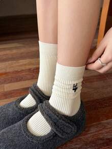 Cute Embroidered Mid-Calf Socks For Women, Autumn/Winter Double-Needle Micro-Compression Slouch Socks, Japanese Style Animal Cartoon Long Socks - Multicolor - View 5