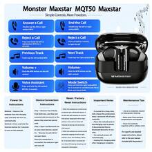 MONSTER MQT50 TWS Wireless Earbuds, Bluetooth 5.4 In-Ear Gaming Headphones, ANC Active Noise Cancellation, IPX4 Sweatproof, HiFi Stereo Deep Bass, Built-In Microphone, Touch Control, 18-Hour Battery Life, Compatible With IOS And Android, Suitable For Fitness, Music And Calls - View 11