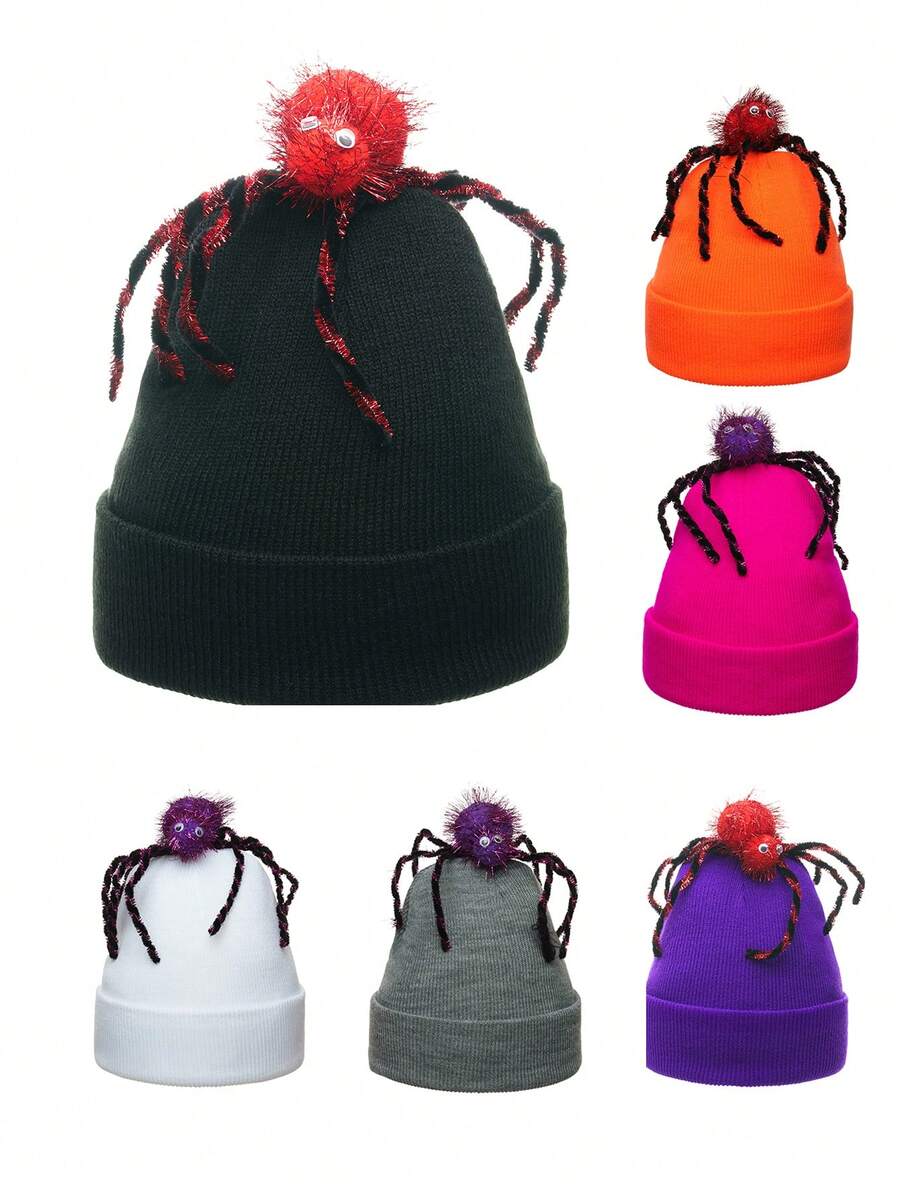 Unisex Embroidered Spider Knit Beanie, Autumn/Winter Y2K Street Hip-Hop Style Casual Beanie, Suitable For Halloween, Thanksgiving And Daily Wear - A - View 1