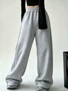 Women's Loose Straight Leg Sport Leggings, Oversized Fit, Long Floor-Length Home Pants - Blue - View 4