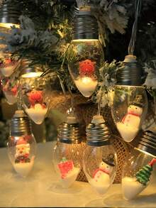 Christmas Bulb Shape LED String Lights, 1.5m 10LED, Transparent Shell With Santa, Snowman, Reindeer Ornaments, Snow Effect, Battery Powered, Decor For Xmas Tree, Window, Bedroom Holiday - Christmas Light Bulb String - View 4