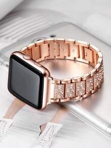 Apple 玫瑰金水鑽錶帶，相容 時尚金屬錶帶 38mm、40mm、41mm、42mm、44mm、45mm、46mm、49mm 機型，I-Watch Ultra 2/1 Series 10/9/8/7/6/5/4/3/2/1 SE 智慧手錶錶帶配件，節日禮物，聖誕禮物 - 玫瑰金 - 查看 5