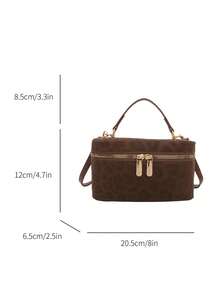 1pc Leopard Print Faux Suede Square Bag, Zipper Closure Multifunctional Women's Square Box Handbag, Adjustable Shoulder Strap Crossbody Bag, Suitable For Teenage Girls, College Students, Entry-Level Professionals And Office Workers, Perfect For Office, Campus, Work, Business, Commute, Outdoor And Travel Occasions. - Coffee - View 8