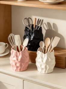 Black Wavy Asymmetrical Kitchen Utensil Holder, Decorative Kitchen Countertop Storage Bucket, Large Cooking Tool Organizer For Spatula, Spoon, Whisk, Chopsticks, Aesthetic Home Decor Gift, 1pc - Multicolor - View 10