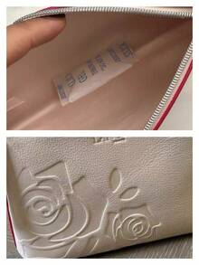 Lancôme 優雅米色人造皮革化妝包，壓花玫瑰圖案，紅色飾邊拉鍊開合，化妝品收納袋，可放入手提包，日常旅行盥洗用品收納袋，浪漫假期女性禮物，Lancome - 淺粉色 - 查看 5