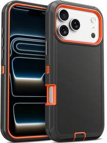 1件裝 (黑色+黑色) 重型防震全包覆防塵耐用 3合1 手機殼，相容 iPhone 與 Galaxy - 黑+橙 - 查看 7