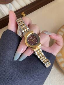 1件女款雙色手錶－金色錶殼、深紅色錶盤、精緻時標；日常穿著、派對或作為禮物的優雅選擇 - 銀間金 - 查看 2