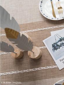 Bubaba Bohemian Farmhouse Style Beige Rectangular Tablecloth, White Embroidered Stripes With Tassel Trim, Linen-Textured Cotton Polyester Blend Tablecloth, Rustic Vintage Restaurant Decor, Suitable For Kitchen, Dining Room, Daily Use And Holiday Gatherings - Multicolor - View 7