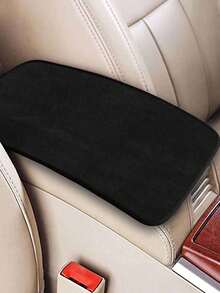 1pc Black & White Universal Car Armrest Box Pad, Plush Car Interior Center Console Cover, Armrest Box Protective Cover Interior Accessory - A - View 4