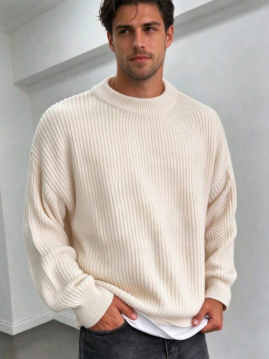 Men's Vintage Long Sleeve Sweater, Autumn/Winter - Apricot - View 1