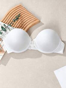 Strapless Bra For Women Front Closure Push Up Underwire Bra Non Slip Backless Invisible White Bandeau Bra For Dresses Wedding Party Holiday Essentials - White - View 6