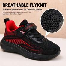 TAOSENTU Kids' Outdoor Running Shoes, Black & Red Colorway, Punk Contrast Design, Retro Versatile Sports Shoes, Suitable For Middle And Older Children, Campus & Outdoor Sports, Hook & Loop Closure, Easy On/Off, Comfortable Non-Chafing Running Shoes - black red - View 5