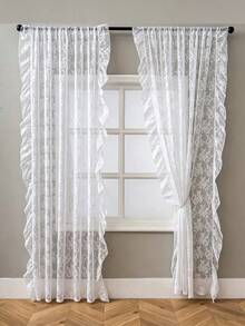 1pc French Romantic Style Semi-Sheer Curtain Panel, With Scalloped Lace Edge, 100% Polyester Mesh, Wave Rod Pocket Design, Adjustable Decorative Curtain Suitable For Living Room, Bedroom, Balcony, Classic Style, Machine Washable, Suitable For Seasonal Use, Rod Pocket Design, No Lining, Semi-Sheer, Country Style, High Quality, Rod Pocket Design, Suitable For Door Curtain Panel, Woven, Polyester Fiber - Multicolor - View 3
