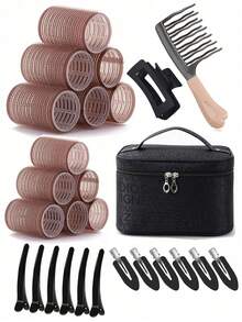 12 Pcs Rollers Hair Curlers , Large Medium Small Self Grip Hair Rollers With Rollers 12pcs Clips And 1 Cosmetic Bag And1pcWide Tooth Comb For Curls - Multicolor - View 3