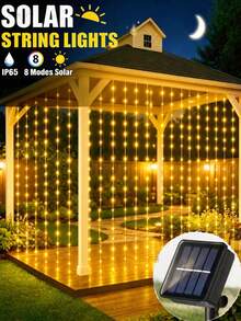 Solar Powered LED Curtain Light-300/200/100LED, Outdoor Wreath Light, 8 ...