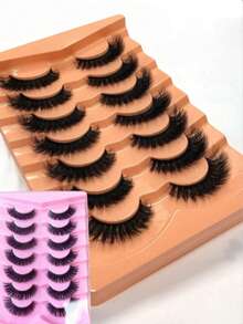 New 7 Pairs Fluffy Faux Mink False Eyelashes, Thin & Dense, Naturally Curled, Like Eyelash Extensions, Create Dramatic Look, Strip Lashes - Black - View 3