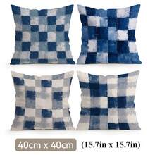 4pcs/1pc Blue Gray Square Abstract Grid Pattern Pillow Case, Single-Sided Printed Pillow Cover, Suitable For Living Room Bedroom Home Decor, All Season Pillow Case - Multicolor - View 16