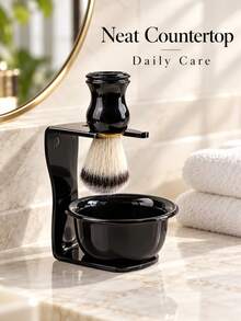 1set Men's Shaving Brush Bowl And Stand Set With Soft Bristle Beard ...