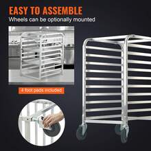 Bun Pan Rack, 10-Tier Commercial Bakery Racks With Brake Wheels, Aluminum Racking Trolley Storage For Half & Full Sheet, Speed Rack For Kitchen Home, Bread Baking Equipment, 26"L X 20.3"W X 39"H - Silver - View 5
