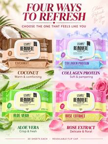 USHAS Makeup Remover Cleansing Towelettes, 5 Scents, 30 Sheets Per Pack, Gentle Soft Wipes For Face Lips Eyes, Resealable Flip Cap, No Irritation, Disposable Makeup Remover Wipes For Daily Travel Home Use - #04 Coconut - View 4