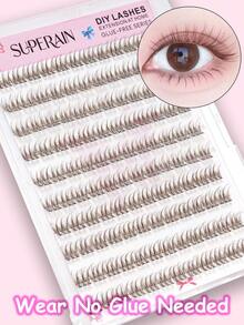 120 Clusters Brown Self-Adhesive False Eyelashes, Korean Style No Glue Needed, Soft & Fine Fluffy Texture, Delicate Curved Tips, Lightweight DIY False Eyelashes, Suitable For Daily Makeup, Office, Coffee Date, Travel & Photography - C - View 5