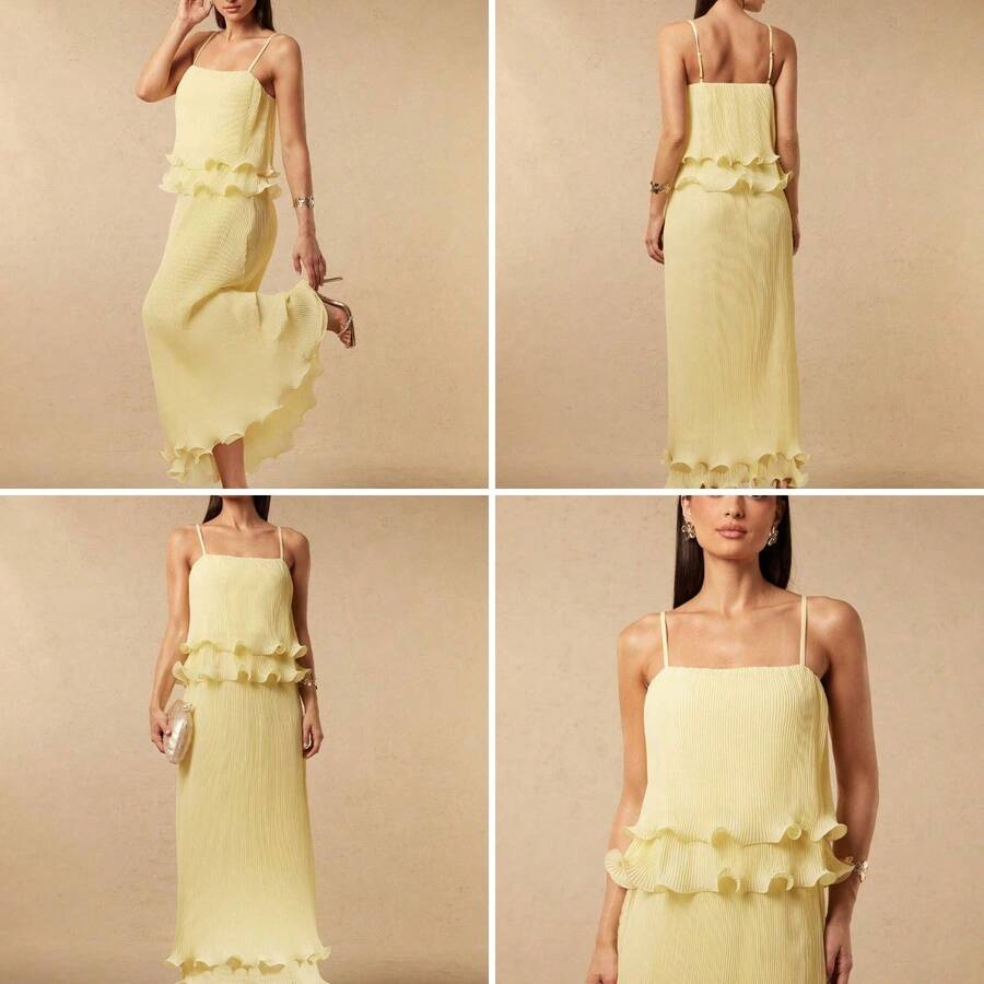 Long dress for women with thin straps elegant high waist flared hem ...
