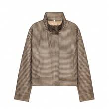 Cropped Checked Jacket Women Vintage Plaid Zip Jacket Stand Collar Long Sleeve Casual Outerwear Streetwear Jacket For Fall - Brown - View 3