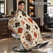1pc Poker Suit Pattern Adult Haircutting Cape, Adjustable Neck Barber Apron, Lightweight Reusable Styling Cape, Suitable For Hair Salon And Home Hair Dyeing - Multicolor - View 2