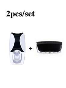 2pcs/Set Wall-Mounted Fully Automatic Toothbrush Holder And Toothpaste Dispenser Set- Dustproof,Plastic Material,Space-Saving Bathroom Organizer,Non Perforated Black 5-Hole Toothbrush Storage Rack With Cover,Bathroom Gadgets,Bathroom Accessories - Multicolor - View 8