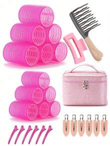 12 Pcs Rollers Hair Curlers , Large Medium Small Self Grip Hair Rollers With Rollers 12pcs Clips And 1 Cosmetic Bag And1pcWide Tooth Comb For Curls - Multicolor - View 20