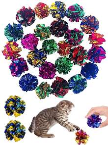Happy Little Cat Colorful Crinkle Pet Cat Toy Ball, Sound Paper Ball, Chasing Play Training Activity, Indoor Entertainment Jumping Game Toy, Multiple Bright Colors To Keep Pets Happy, Random Color - View 2