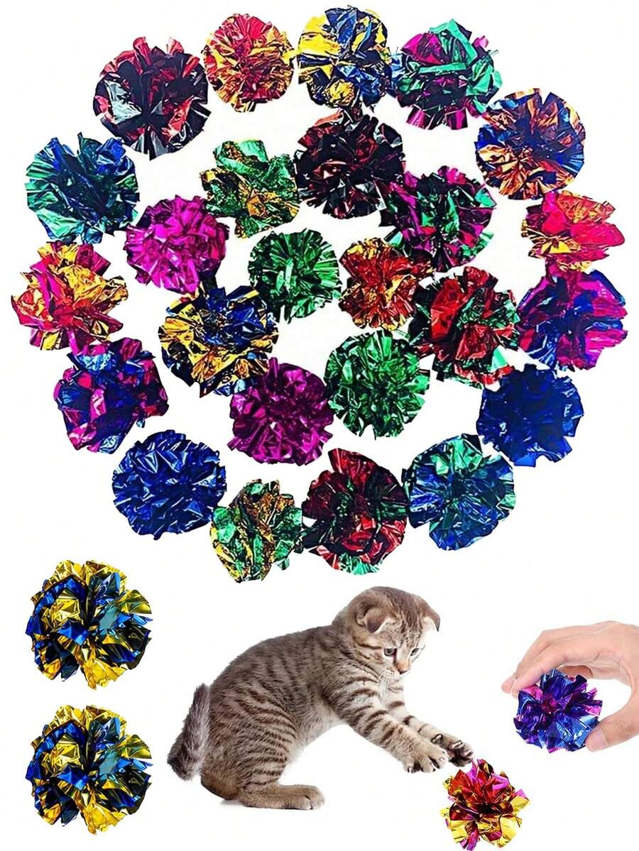 Happy Little Cat Colorful Crinkle Pet Cat Toy Ball, Sound Paper Ball, Chasing Play Training Activity, Indoor Entertainment Jumping Game Toy, Multiple Bright Colors To Keep Pets Happy, Random Color