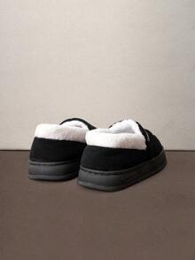 Hatastic New Thick Sole Warm Slip-On Slippers, Unisex Fluffy Indoor Home Shoes For Autumn/Winter - Black - View 4
