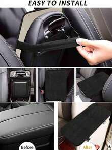 1pc Black & White Universal Car Armrest Box Pad, Plush Car Interior Center Console Cover, Armrest Box Protective Cover Interior Accessory - A - View 6