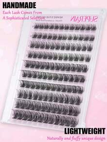 120pcs Natural Style Pre-Glued False Eyelashes C Curl Self-Adhesive Cluster Lashes Thin Invisible Stem Fluffy Single Cluster Lashes DIY Glue-Free Application Cartoon Style Natural Lively Makeup Tool Gift For Women And Girls - C - View 3
