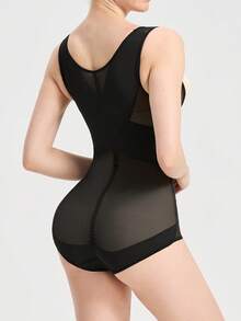 Women's Shapewear Jumpsuit, Breathable Open Bust Waist Trainer, Tummy Control Slimming Shaping Camisole - Black - View 8