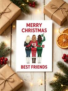 1pc Christmas Card With Envelope, "Merry Christmas Good Friend" Ugly Sweater Theme Holiday Card, Christmas Party Gift For Good Friend, Blank Inside - Multicolor - View 7