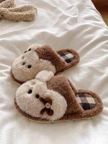 Women's Cute Plush Cartoon Animal Slippers 2026 Autumn/Winter Indoor Flat Soft Warm House Slippers - Light Brown - View 3