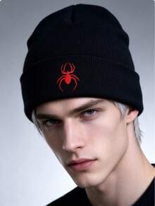 1pc Unisex Embroidered Spider Knit Beanie, Autumn/Winter Y2K Street Hip-Hop Style Casual Hat, Suitable For Halloween, Thanksgiving And Daily Wear - Spider-beanie - View 2
