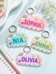 1pc Customized Cloud Acrylic Keychain, Personalized Name, Cute Rainbow Pencil Case Charm, Suitable For Backpack, School Bag, Handbag And Luggage, Gift For Girls, Commemorative Keychain, Back To School Keychain - Multicolor - View 6