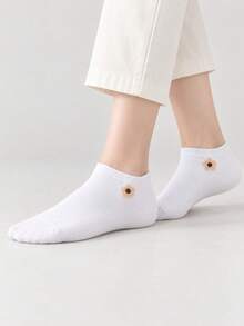 6 Pairs Black White Grey Petal Design Lightweight Spring Summer Style INS Fashion College Style Comfortable Soft Sweat-Absorbent Breathable Minimalist Versatile Suitable For Daily Wear Sports Casual And More Spring Summer Autumn All-Season Matching - Multicolor - View 3