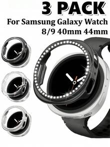 3入裝閃亮亮片防撞保護殼 鑽石邊框外殼,相容 Galaxy Watch 8/9 40mm 44mm,閃耀電鍍水鑽超薄硬 PC 中空保護殼,適用 Galaxy Watch 8/9 44mm 40mm 手錶,中性款 - 3個 - 查看 2