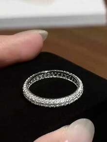 1pc Premium Cubic Zirconia Copper Alloy Single Ring, Suitable For Women's Wedding And Party Wear - Silver - View 5