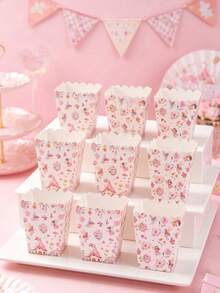 10pcs/Set Themed Popcorn Boxes, Floral Pattern Snack Containers, Spring/Summer Party Decor, Gender Reveal Party Decor, Disposable Food Containers, Birthday Decorations, Wedding Supplies, Bridal Shower Favors, Holiday Party Essentials - Little Flower Fairy - View 6