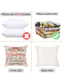 shangxia 4PCS--Pink Crystal Ball Christmas Print Pillow Covers, Bow Bell Small Town Snow Scene Text Sofa Cushion Covers---(Pillow Insert Not Included) - Pink - View 5