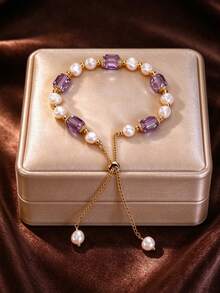Vintage Faux Pearl Bracelet, Adjustable Drawstring, French Elegant Versatile Skin-Brightening, Best Friend Birthday Gift For Girlfriend - Multicolor - View 2